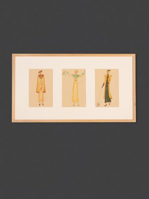 Art Deco Fashion Drawings II, Gouache on Paper, Framed-GPP-1066567