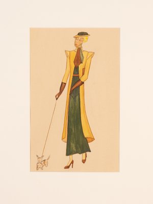 Art Deco Fashion Drawings II, Gouache on Paper, Framed-GPP-1066567