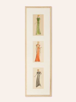 Art Deco Fashion Drawings IV, 1920s, Gouache on Paper, Framed, Set of 3-GPP-1080000