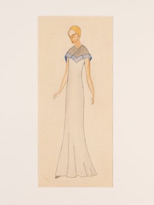 Art Deco Fashion Drawings VI, Gouache on Paper, Framed-GPP-1085130