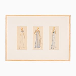 Art Deco Fashion Drawings VI, Gouache on Paper, Framed-GPP-1085130