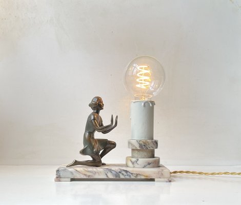 Art Deco Figural Table Lamp in Bronze and Marble, France, 1930s-LCR-1705332