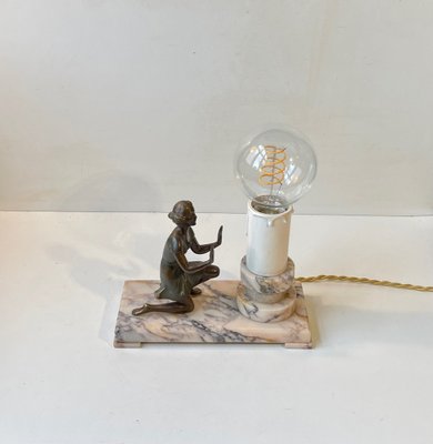 Art Deco Figural Table Lamp in Bronze and Marble, France, 1930s-LCR-1705332