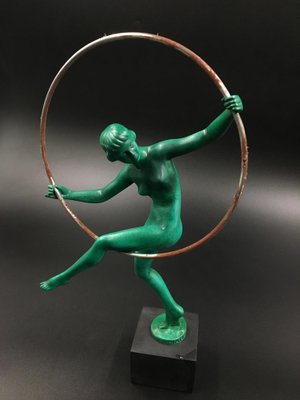 Art Deco Figurine of Woman Playing with Hoop by Briand / Marcel Buraine for Max Le Verrier, France, 1920s-SAK-1802963