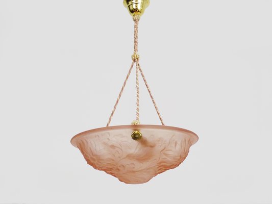 Art Deco Floral Basin Pendant Lamp in Pink Glass Paste, 1930s-MZP-2023633