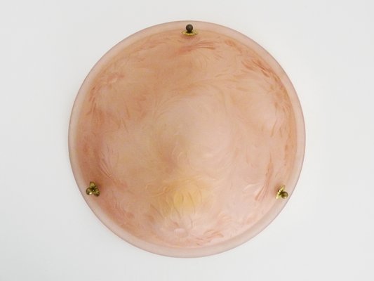 Art Deco Floral Basin Pendant Lamp in Pink Glass Paste, 1930s-MZP-2023633