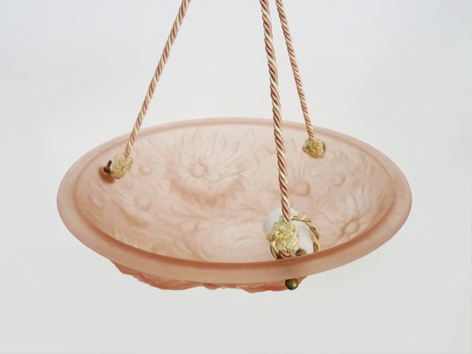 Art Deco Floral Basin Pendant Lamp in Pink Glass Paste, 1930s-MZP-2023633