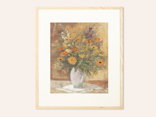 Art Deco Flowers, Watercolor on Thick Paper, Framed-GPP-1091623