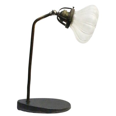 Art Deco French Cast Iron & Frosted Glass Desk Light, 1930s-BLS-2016418