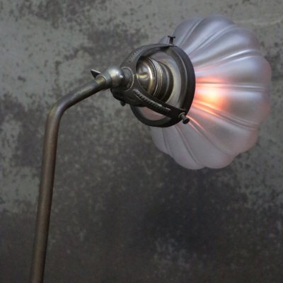 Art Deco French Cast Iron & Frosted Glass Desk Light, 1930s-BLS-2016418