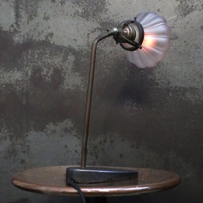 Art Deco French Cast Iron & Frosted Glass Desk Light, 1930s-BLS-2016418