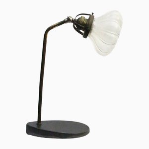 Art Deco French Cast Iron & Frosted Glass Desk Light, 1930s-BLS-2016418