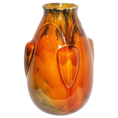 Art Deco French Ceramic Vase in Deep Orange, 1930s-MJY-1148898