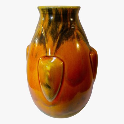 Art Deco French Ceramic Vase in Deep Orange, 1930s-MJY-1148898