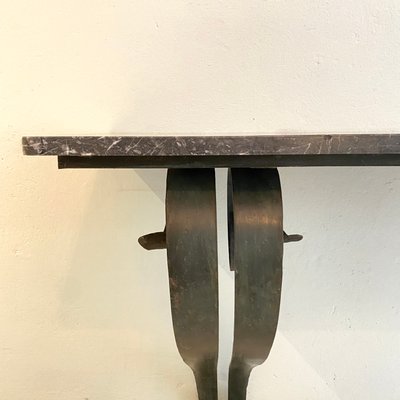 Art Deco French Console Table in Forged Metal and Marble by Raymond Subes, 1925-FB-1000216