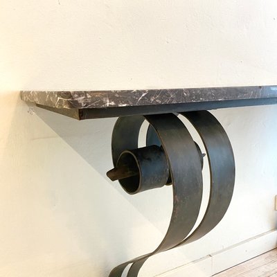 Art Deco French Console Table in Forged Metal and Marble by Raymond Subes, 1925-FB-1000216