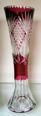 Art Deco French Cut and Grinded Lead Crystal Vases in the Style of Saint Louis, Set of 2-QRS-1314918