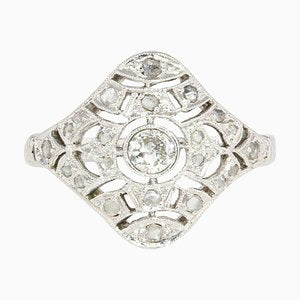 Art Deco French Diamond 18 Karat White Gold Platinum Ring, 1920s-OLU-1073715