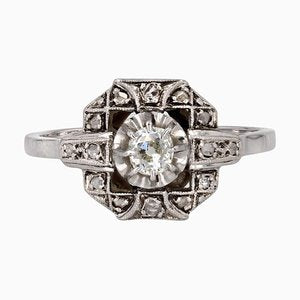 Art Deco French Diamonds 18 Karat White Gold Platinum Ring, 1925-OLU-1718971