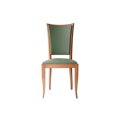 Art Deco French Interwar Green Leatherette & Wood Chairs, 1940, Set of 6-UZ-862997