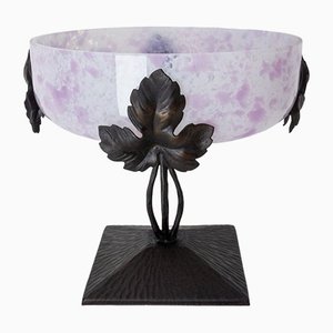 Art Deco French Iron & Colored Glass Center Piece, 1930-RIU-1259143