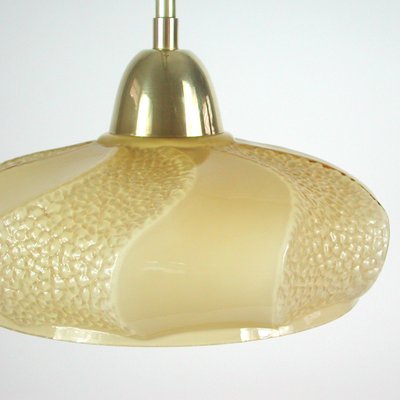 Art Deco French Ivory Colored Opaline Glass Brass Pendants, 1940s, Set of 2-OE-1110722