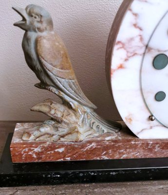 Art Deco French Marble Clock and Bronzed Metal Bird, 1930-QRS-1396827