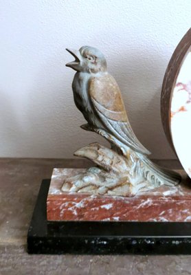 Art Deco French Marble Clock and Bronzed Metal Bird, 1930-QRS-1396827