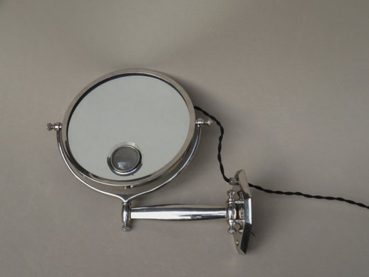 Art Deco French Nickel-Plated Illuminated Wall Mirror from Brot, 1920s-EY-577960