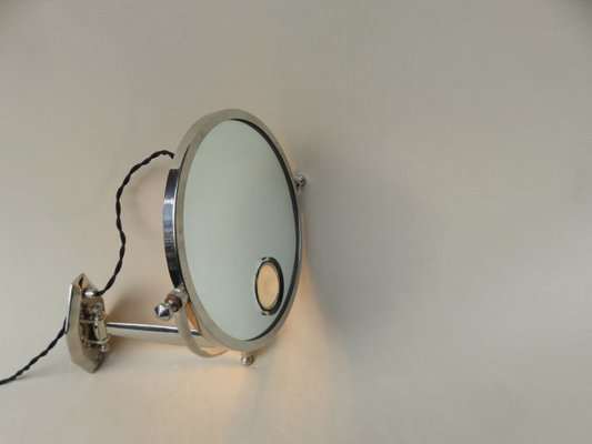 Art Deco French Nickel-Plated Illuminated Wall Mirror from Brot, 1920s-EY-577960