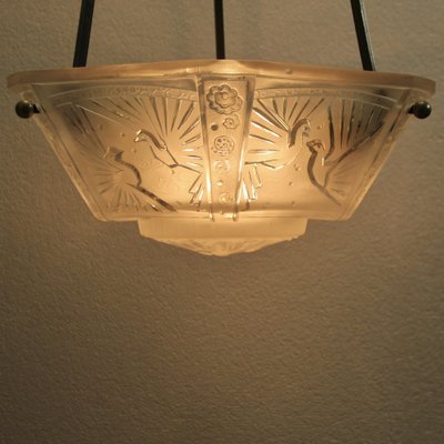 Art Deco French Pendant Light with Peacocks from Muller Frères, 1920s-SY-1187776