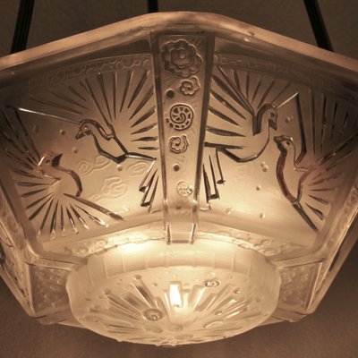 Art Deco French Pendant Light with Peacocks from Muller Frères, 1920s-SY-1187776