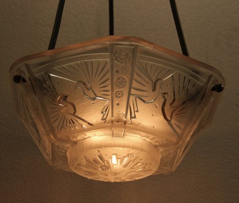 Art Deco French Pendant Light with Peacocks from Muller Frères, 1920s-SY-1187776