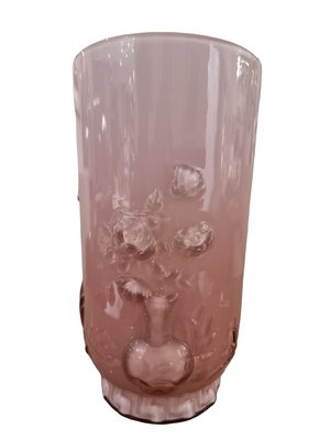 Art Deco French Pink Glass Vase with Chinese Scene in Ombre Effect from Verlys, 1940s-SAK-1785219