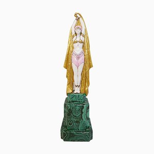 Art Deco French Porcelain Antinéa Statue with Malachite Style Base, 1968-JG-1239378