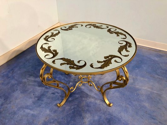 Art Deco French Round Gilded Iron Coffee Table, 1950s-MTX-675637