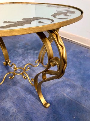 Art Deco French Round Gilded Iron Coffee Table, 1950s-MTX-675637