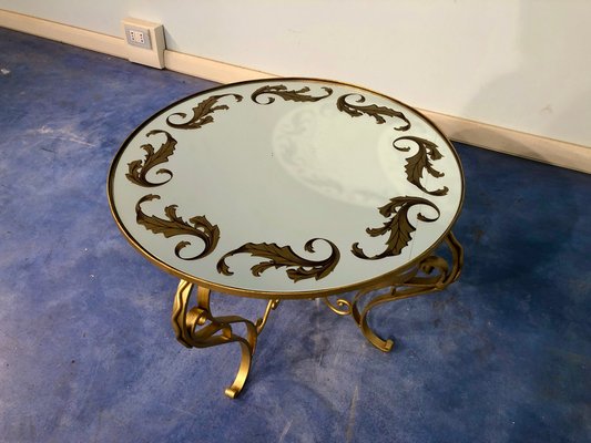 Art Deco French Round Gilded Iron Coffee Table, 1950s-MTX-675637