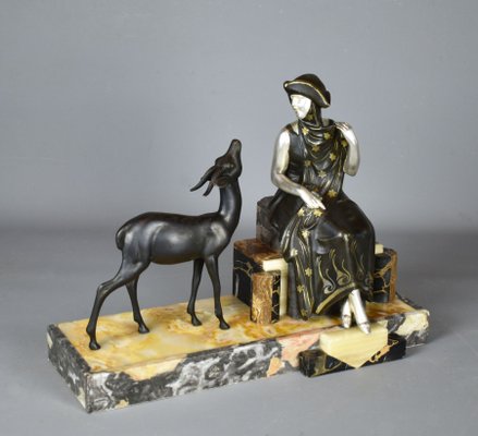 Art Deco French Sculpture of Lady and Gazelle, 1930-CTD-1070297