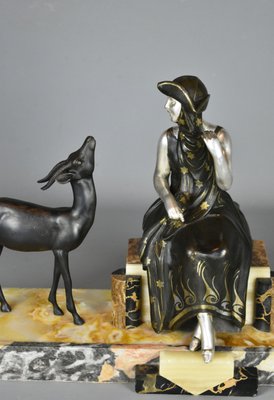 Art Deco French Sculpture of Lady and Gazelle, 1930-CTD-1070297