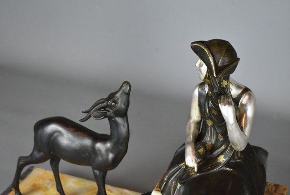 Art Deco French Sculpture of Lady and Gazelle, 1930-CTD-1070297