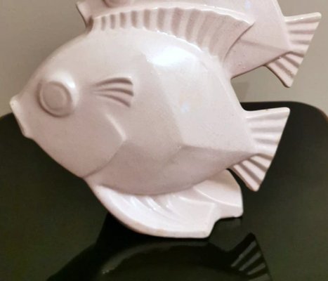 Art Deco French Sculpture of Two Fish in Craquelé Porcelain-QRS-971756