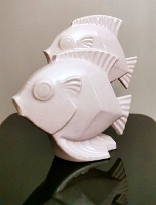 Art Deco French Sculpture of Two Fish in Craquelé Porcelain-QRS-971756