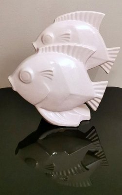 Art Deco French Sculpture of Two Fish in Craquelé Porcelain-QRS-971756