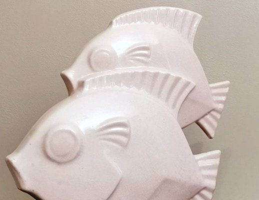 Art Deco French Sculpture of Two Fish in Craquelé Porcelain-QRS-971756