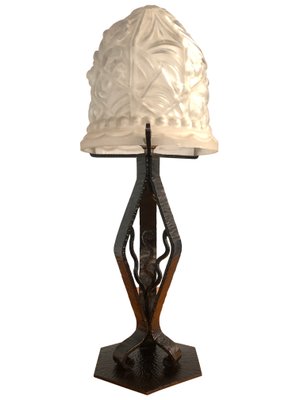 Art Deco French Thick Molded Glass Table Lamp, 1950s-MTX-706974