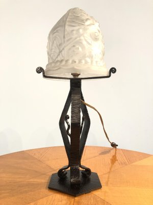 Art Deco French Thick Molded Glass Table Lamp, 1950s-MTX-706974