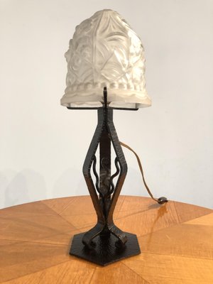 Art Deco French Thick Molded Glass Table Lamp, 1950s-MTX-706974