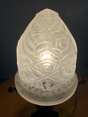 Art Deco French Thick Molded Glass Table Lamp, 1950s-MTX-706974