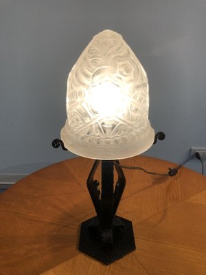 Art Deco French Thick Molded Glass Table Lamp, 1950s-MTX-706974